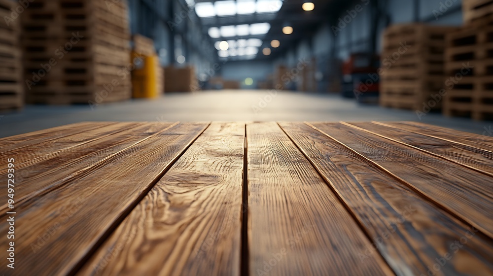 Fototapete the empty wooden table top with blur background of warehouse storage exuberant image : generative ai