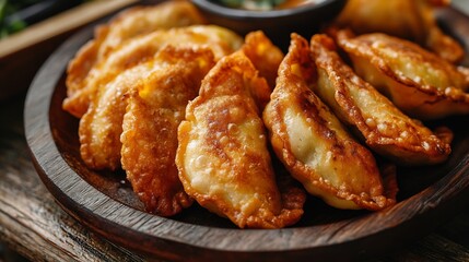 Fototapeta premium Fried dumplings filled with leeks : Generative AI