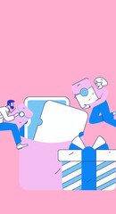 Use red envelopes to attract new customers and promote activity. Flat vector character concept illustration
