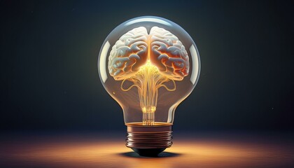 Light bulb with glowing glass brain inside
