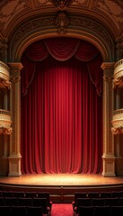 Grand Theater Interior with Red Curtains and Elegant Design