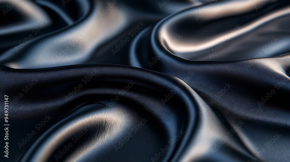 Aufkleber Black gray satin dark fabric texture luxurious shiny that is abstract silk cloth background with patterns soft waves blur beautiful : Generative AI