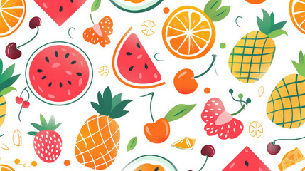 Pattern with bright summer fruits, made in flat design style. The pattern depicts fruits 