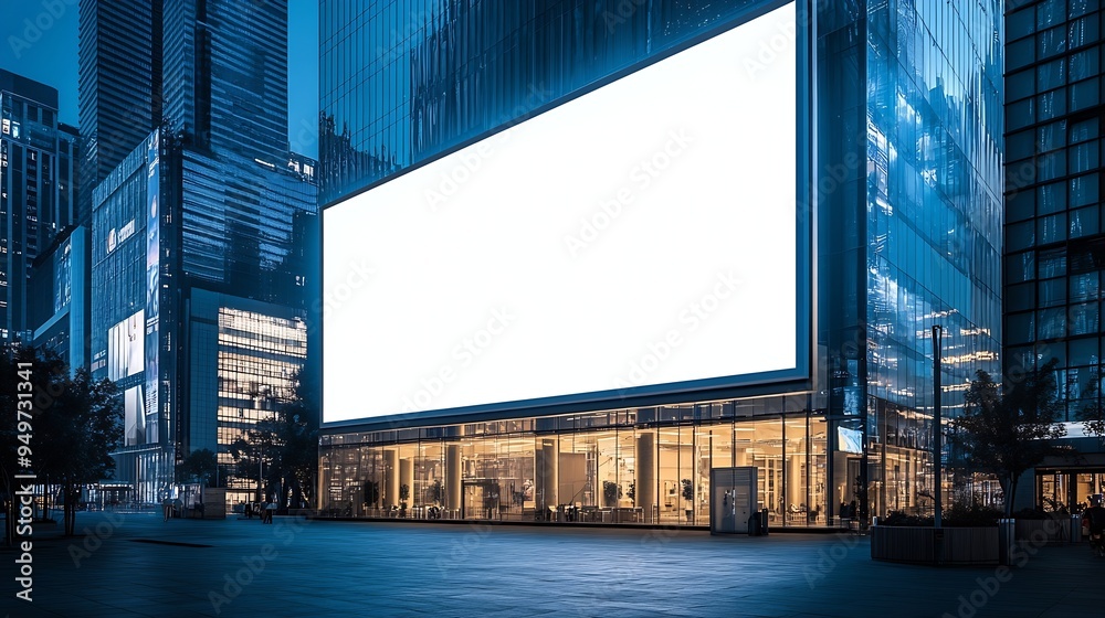 Poster Large horizontal blank advertising poster billboard banner mockup in front of building in urban city digital light box display screen for OOH media 12 sheet outofhome : Generative AI