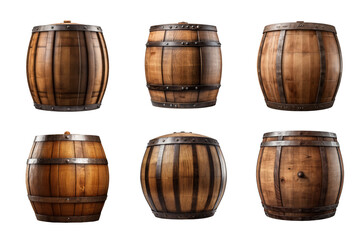 Obraz premium Oak Barrel Collection Bundle Set Isolated on a Transparent Background
