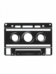 A black and white illustration of a cassette tape, symbolizing vintage audio technology.