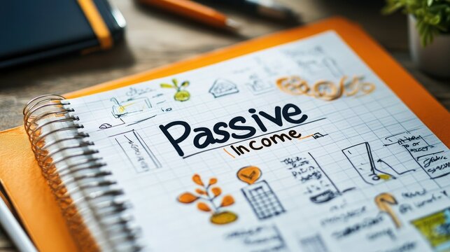 A close-up of a planner with goals listed and a "Passive Income" strategy highlighted, representing the plan for financial freedom.