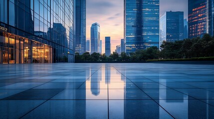 City square floor and modern commercial building in Shanghai : Generative AI