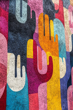 Fragmented civic rights symbols forming patterns on a pastel lavender surface,