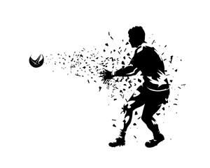 Fototapeta premium Rugby player passing ball, isolated vector silhouette, side view