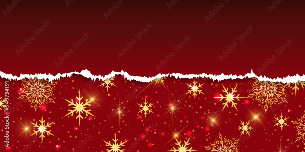 Wall mural christmas banner with torn paper and snowflakes design