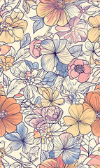 Obraz premium floral and leaf seamless patterns in doodle-style tile designs with graphic format.