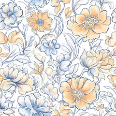 Fototapeta premium floral and leaf seamless patterns in doodle-style tile designs with graphic format.