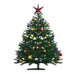Christmas tree with decorations, isolate on a transparent background, 3d illustration, cg render
