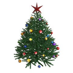 Christmas tree with decorations, isolate on a transparent background, 3d illustration, cg render
