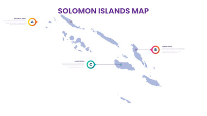 A map of the Solomon Islands. Solomon Islands infographic vector illustration with data and country information