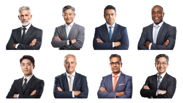 PNG diverse professional businessman element set, transparent background