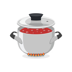 Сooking pot icon in flat style. Saucepan vector illustration on isolated background. Pan sign business concept.
