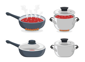 Сooking pot icon set in flat style. Saucepan vector illustration on isolated background. Pan sign business concept.