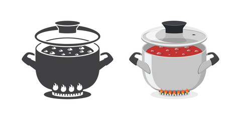 Сooking pot icon in flat style. Saucepan vector illustration on isolated background. Pan sign business concept.