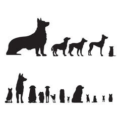 small and large dogs silhouette border set silhouette on white background

