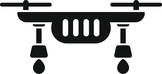 Black solid icon for a drone spraying pesticides or fertilizers, for agriculture themes