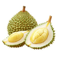 Obraz premium High-Quality Durian Cut Open with Yellow Flesh Isolated on Transparent Background for Food Designs