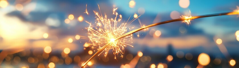 Obraz premium A close-up of a sparkler illuminating the night sky, creating a magical atmosphere for celebrations and special moments.