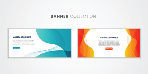 Collection banners modern wave design, colorful background.