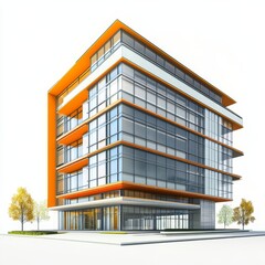 Obraz premium 3D illustratiin of modern office building with orange colors, white background