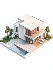 modern house 3d render isometric on white background