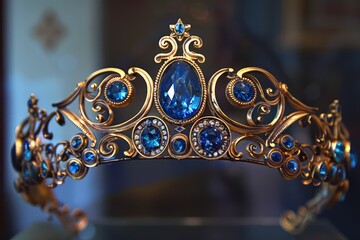 Fototapeta premium Blue Jewel. Gold Crown with Precious Blue Stone for Royalty and Nobility