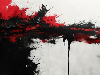 Abstract Painting with Red and Black Colors, Textured Brushstrokes