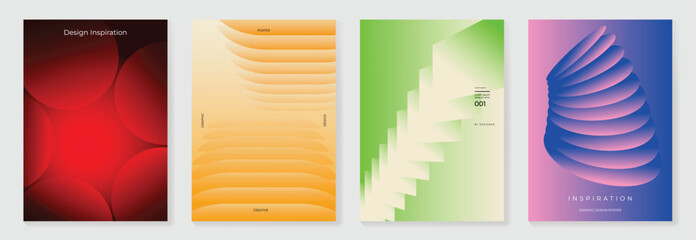 Modern gradient poster background vector set. Minimalist style cover template with vibrant perspective geometric prism shapes collection. Ideal design for social media, cover, banner, flyer.