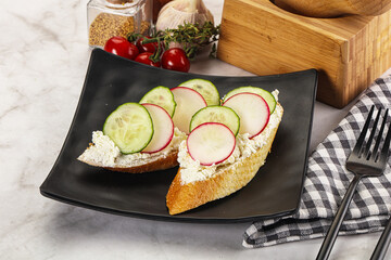 Bruschetta with soft cheese and radishes
