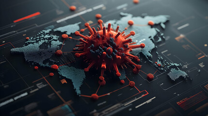 A virus spreading to different countries around the world.