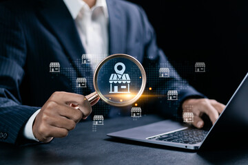 Local marketplace e-commerce concept, local seo strategy, local search optimization, small business...