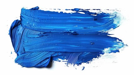 Blue Rectangle. Grunge Brush Strokes Oil Paint Isolated on White Background