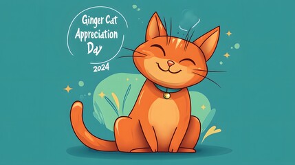 Fototapeta premium Cute Ginger Cat Illustration for National Ginger Cat Appreciation Day