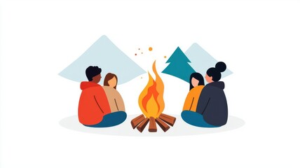 Fototapeta premium Diverse people sharing stories around a campfire, Cultural exchange, Stories from around the world
