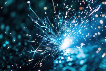 Blue Sparks. Abstract Blue Bright Burst on Black Background