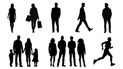 PNG people silhouette design element set, transparent background