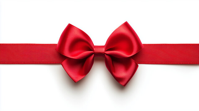 Zachwycająca czerwona kokarda na białym tle, kt&oacute;ra przyciąga wzrok i dodaje stylu każdemu prezentowi.