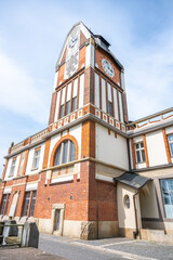 Fototapeta premium The hydroelectric power station Hucak in Hradec Kralove features stunning Art Nouveau architecture, showcasing intricate design and historical significance in Czechia's energy landscape.