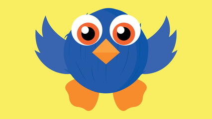 Cute blue bird with big eyes. Vector illustration in flat style