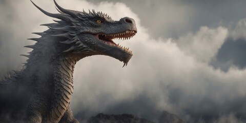 Majestic Dragon Soaring Through Enigmatic Misty Skies.
