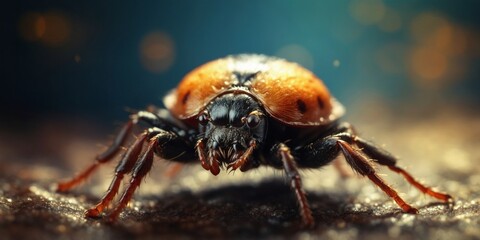 Close up of tick insect crawling in dog fur.