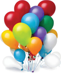 Realistic bunch of flying glossy balloons, multicolored, filled with helium with white background, illustration, colorful balloons, eps