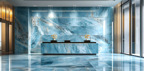 Modern interior with blue marble walls