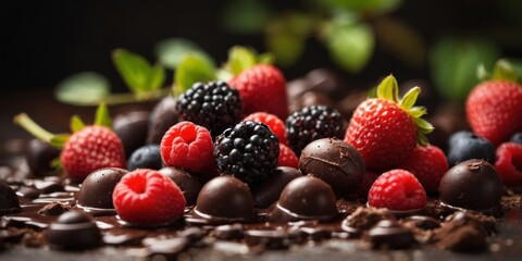 Close-up of mixed berries and dark chocolate.